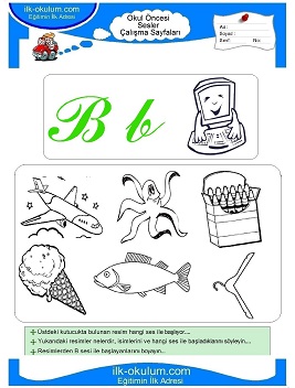 Çocuklar İçin B Sesi Çalışma Sayfaları 